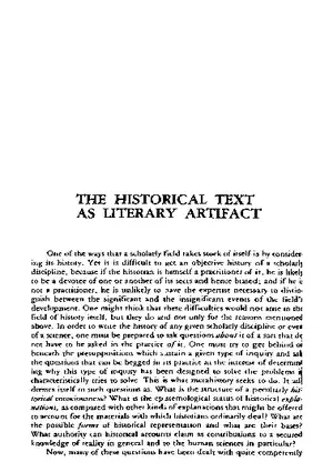 The Historical Text as Literary Artifact