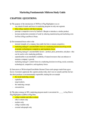 Marketing Fundamentals Midterm Answer Key Part 1