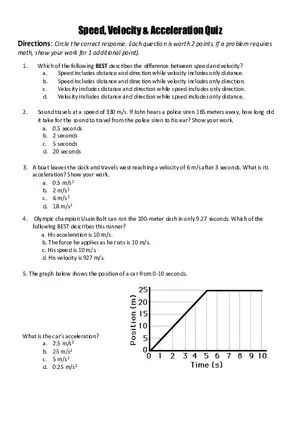 Speed, Velocity and Acceleration Quiz