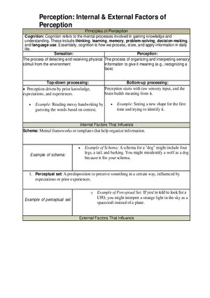 Perception - Internal and External Factors of Perception