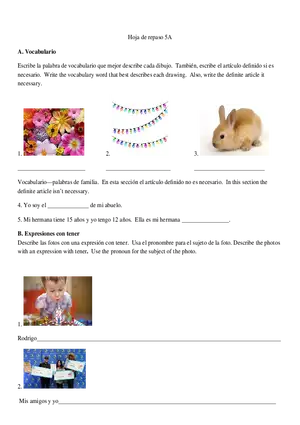 Spanish Vocabulary Practice Identifying and Using Definite Articles