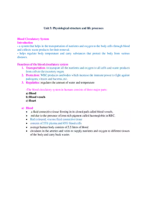 Unit 5 Physiological Structure and Life Processes