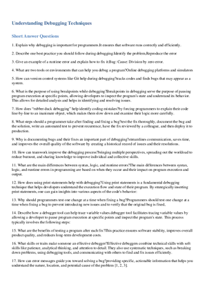 Understanding Debugging Techniques Worksheet