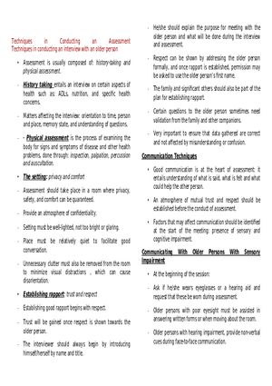 Techniques in Conducting an Assessment of Older Adults