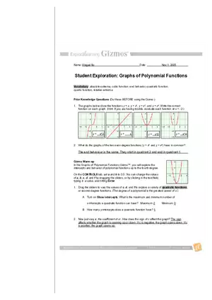Student Exploration: Graphs of Polynomial Functions