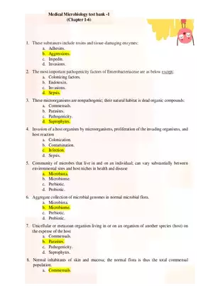 Medical Microbiology Test Bank 1 Answer Key