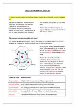 Topic 1 - Aspects of Biochemistry