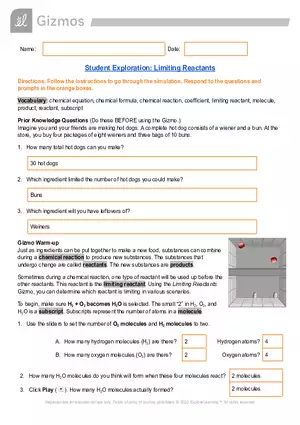 Student Exploration: Limiting Reactants