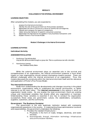 Module 3 Challenges In the Internal Environment