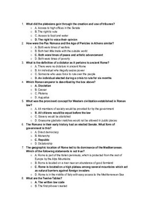 Ancient Rome and Classical Civilization Quiz