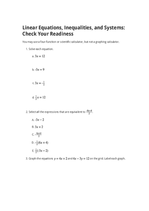Linear Equations, Inequalities, and Systems Check Your Readiness