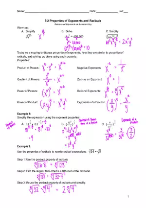 5-2 Properties of Exponents and Radicals