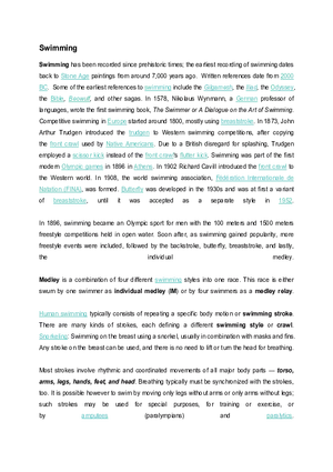 History of Swimming
