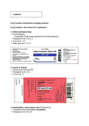 Nursing Exam Review Lecture 6 Drug Toxicities