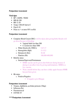 Postpartum Assessment and Immunization Guidelines Part 1