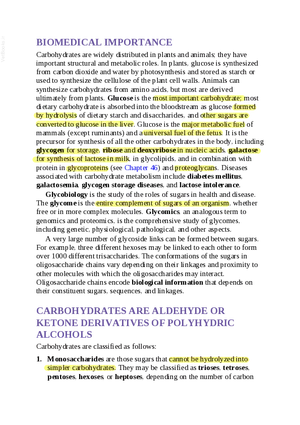 Biomedical Importance of Carbohydrates