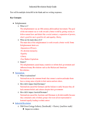 Industrial Revolution Study Guide