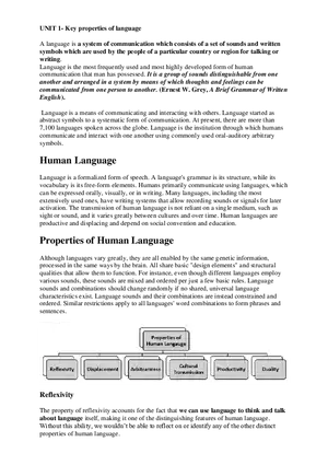 Key Properties and Definition of Language