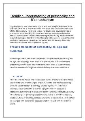 Freudian Understanding of Personality and its Mechanism