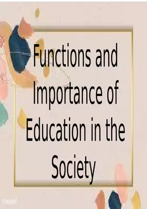 Functions and Importance of Education in the Society