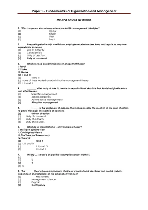 Paper 1 - Fundamentals of Organization and Management (Answer Key)