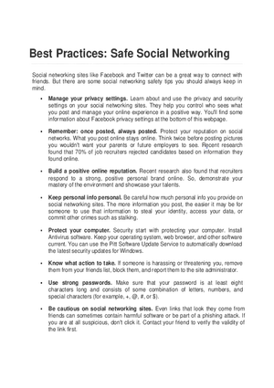 Best Practices Safe Social Networking