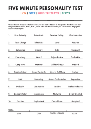 Five Minute Personality Test
