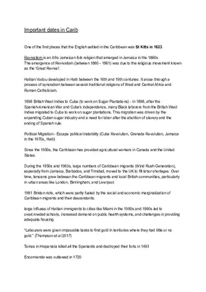 Important Dates in Carib