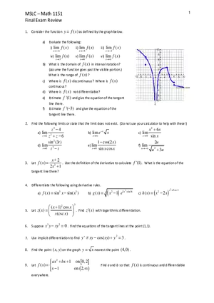 1151 Final Exam Review #1