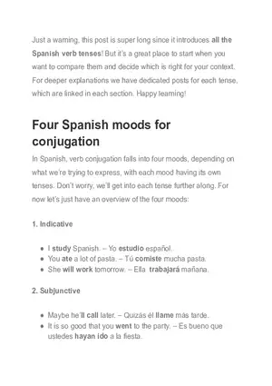 Four Spanish Moods for Conjugation