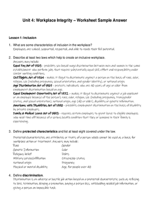 Workplace Inclusion Characteristics and Legal Protections