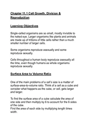 Chapter 11.1 Cell Growth, Division and Reproduction