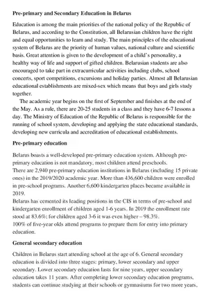 Pre-primary and Secondary Education in Belarus