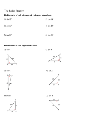 Trig Ratios Practice Assignment