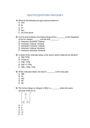 Practice Questions on Chemical Bonding and Molecular Structure