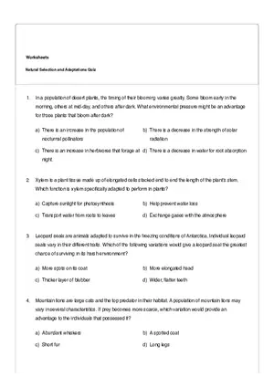 Natural Selection and Adaptations Quiz