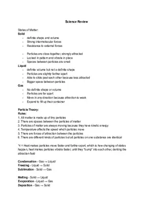 States of Matter and the Particle Theory