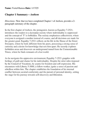 Chapter 1 Summary – Anthem
