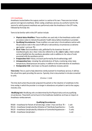 Basics of Anesthesia Coding in CPT