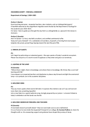 Anchoring Script – Farewell Ceremony