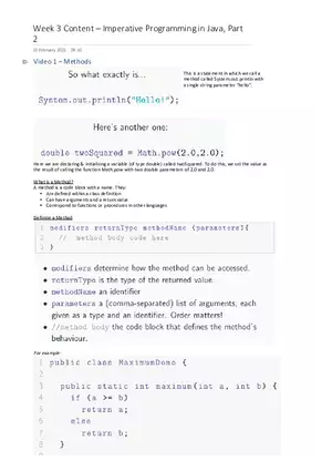 Week 3 Content – Imperative Programming in Java, Part 2