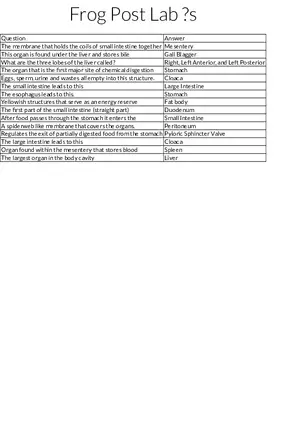 Frog Anatomy Post-Lab Review