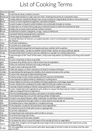 Common Cooking Techniques and Definitions