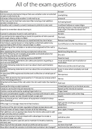 Cosmetology Final Table Review Answers