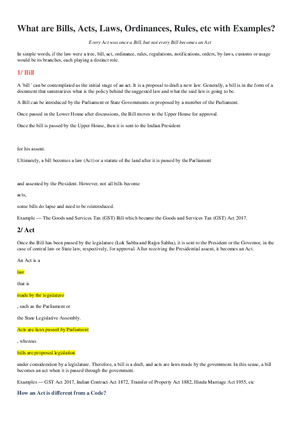 What are Bills, Acts, Laws, Ordinances, Rules