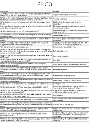 Key Concepts in Life Insurance Policies and Risk Management