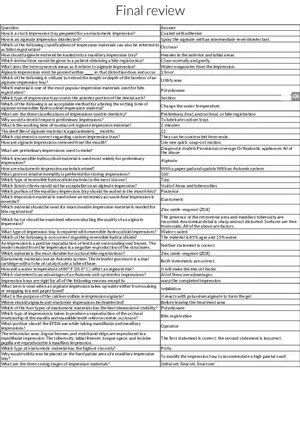 Final Review of Dental Impression Materials and Procedures 46 Quiz