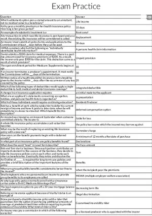 Health and Life Insurance Exam Practice