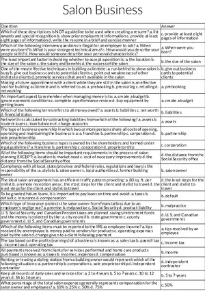 Salon Business: Career Management and Financial Basics