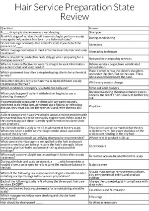 Hair Service Preparation State Review Chapter 10 Table Review